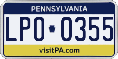 PA license plate LPO0355