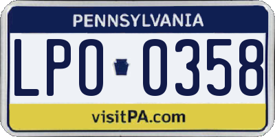 PA license plate LPO0358