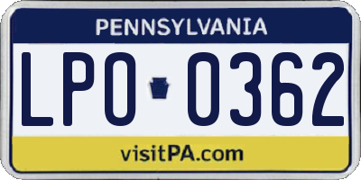 PA license plate LPO0362