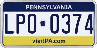 PA license plate LPO0374