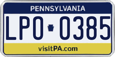 PA license plate LPO0385