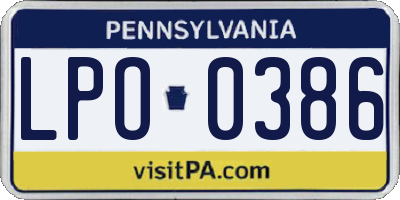PA license plate LPO0386