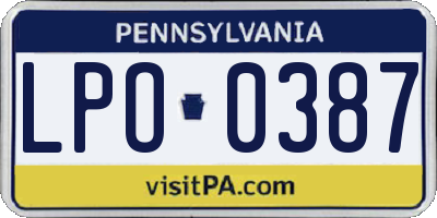 PA license plate LPO0387