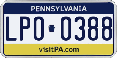 PA license plate LPO0388