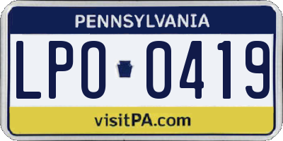 PA license plate LPO0419