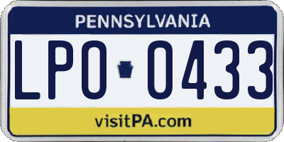 PA license plate LPO0433