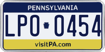 PA license plate LPO0454
