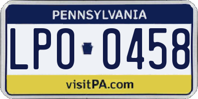 PA license plate LPO0458