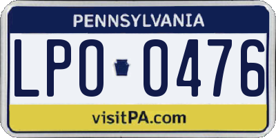 PA license plate LPO0476