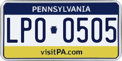 PA license plate LPO0505