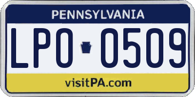 PA license plate LPO0509