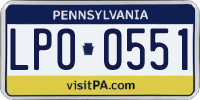 PA license plate LPO0551
