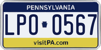 PA license plate LPO0567