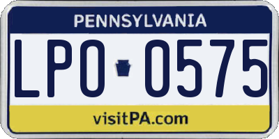 PA license plate LPO0575