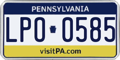 PA license plate LPO0585