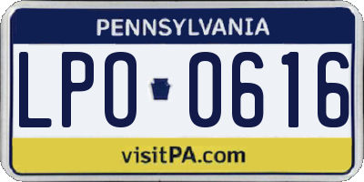 PA license plate LPO0616