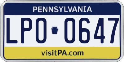 PA license plate LPO0647