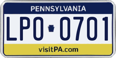 PA license plate LPO0701