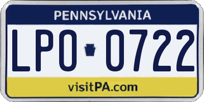 PA license plate LPO0722