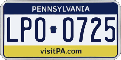 PA license plate LPO0725