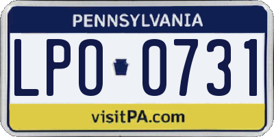 PA license plate LPO0731