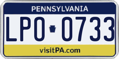 PA license plate LPO0733