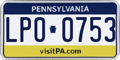 PA license plate LPO0753