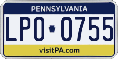 PA license plate LPO0755