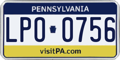 PA license plate LPO0756