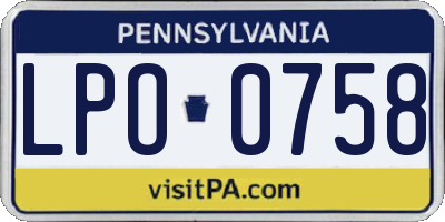 PA license plate LPO0758