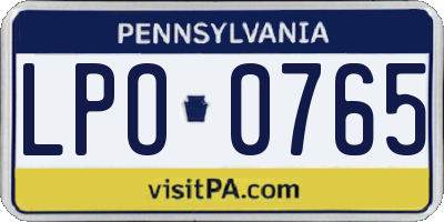 PA license plate LPO0765