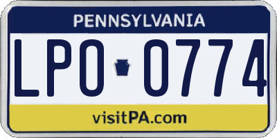PA license plate LPO0774