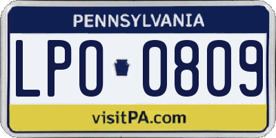 PA license plate LPO0809