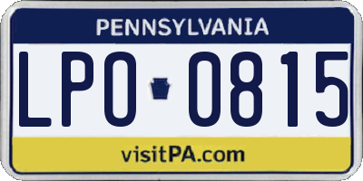 PA license plate LPO0815