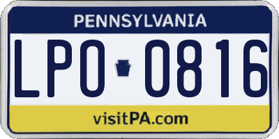PA license plate LPO0816