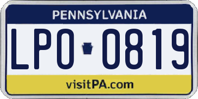 PA license plate LPO0819