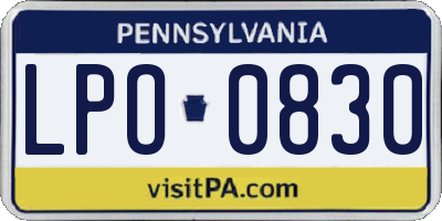 PA license plate LPO0830