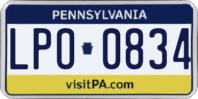 PA license plate LPO0834