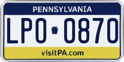 PA license plate LPO0870