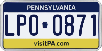 PA license plate LPO0871