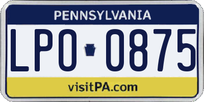 PA license plate LPO0875