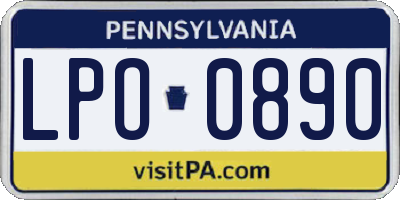 PA license plate LPO0890