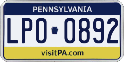 PA license plate LPO0892