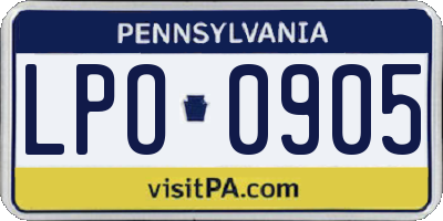 PA license plate LPO0905