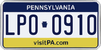 PA license plate LPO0910