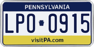 PA license plate LPO0915