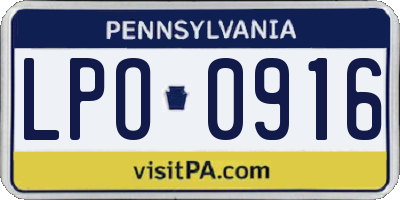 PA license plate LPO0916