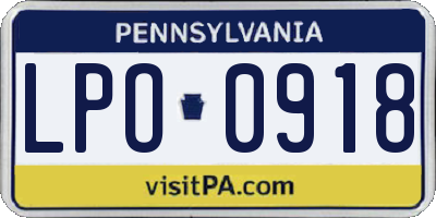 PA license plate LPO0918