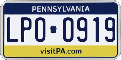 PA license plate LPO0919