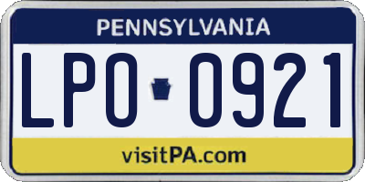 PA license plate LPO0921